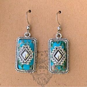 Western Faux Turquoise Stone Dangle Drop Earrings